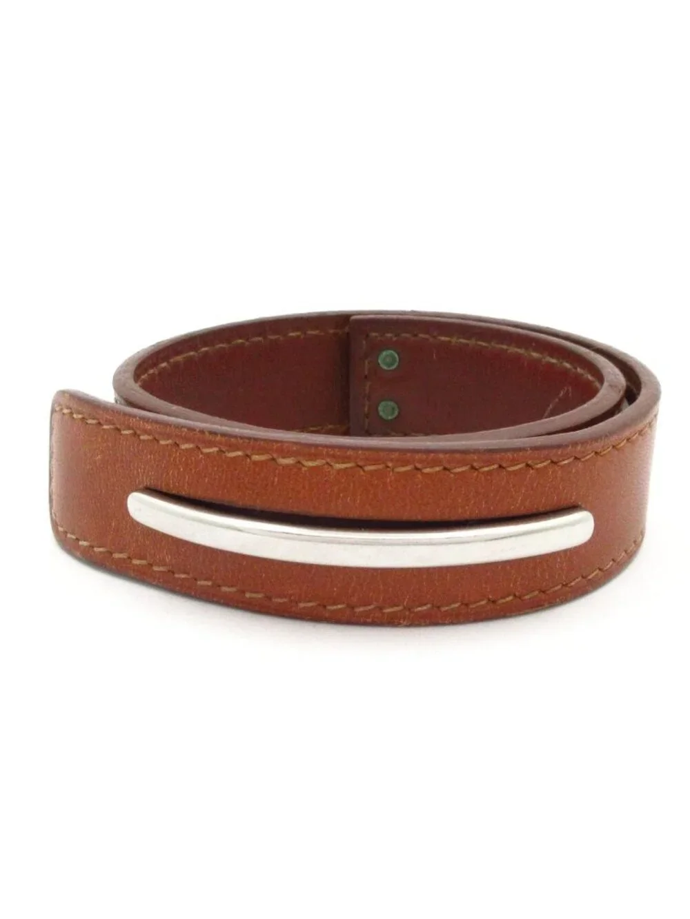 Hermes Bangle Corsair Leather Brown Silver Bracelet